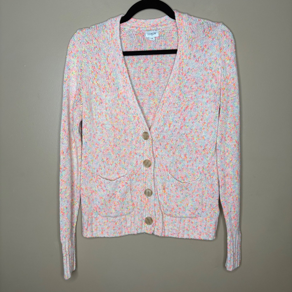 J.Crew Womens Confetti Marled Knit V-Neck Button Front Cardigan Sweater XS - Picture 3 of 7
